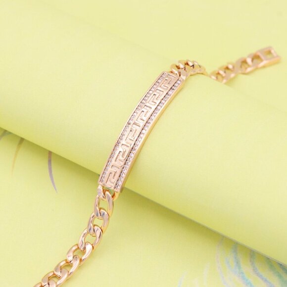 "Elegant Greek Key Rose Gold Bracelet with Sparkling CZ Accents, XPBL0964 - Picture 1 of 12